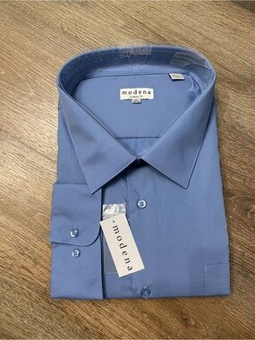 NWT Modena Men's Classic Fit Long Sleeve Dress Shirt M300CLOR Blue